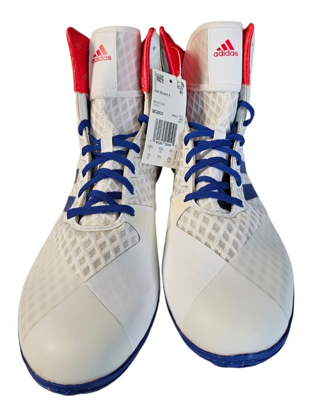 adidas Mat Wizard 4 Wrestling Shoes White/Blue/Red Men’s Size 12.5